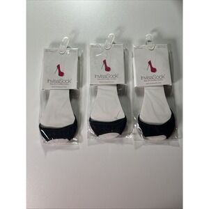 InvisaSock Black Peek-a-boo Toe No Show Sock Size 7-9 Lot Of 3